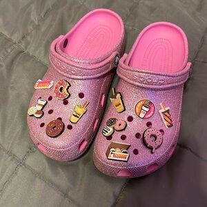 Pink Glitter Crocs w/ Dunkin Charms